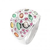 Inel din argint cu smarald, rubin și safire multicolore