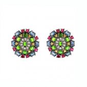 Cercei din argint cu safir, diopsid chrome, citrin si turmaline roz