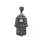 Pandantiv din argint Hamsa cu perlă de cultură