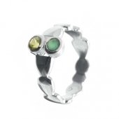 Inel din argint cu peridot și calcedonia verde