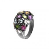 Inel din argint cu citrin, peridot, ametist, topaz, cuart roz, rodolit și diopsid chrome