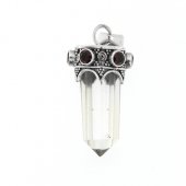 Pandantiv din argint - Amuletă din cristal de cuarț de stâncă și granat