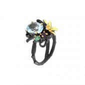 Inel din argint cu topaz bleu, ametist, agat verde