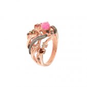 Inel din argint cu turmalină roz și multicolore