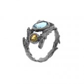 Inel din argint cu london blue topaz, rodolit și turmalină
