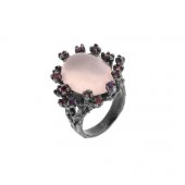Inel din argint cu rodolit, ametist și cuarț roz