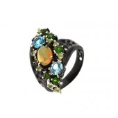 Inel din argint cu opal, diopsid, topaz și peridot