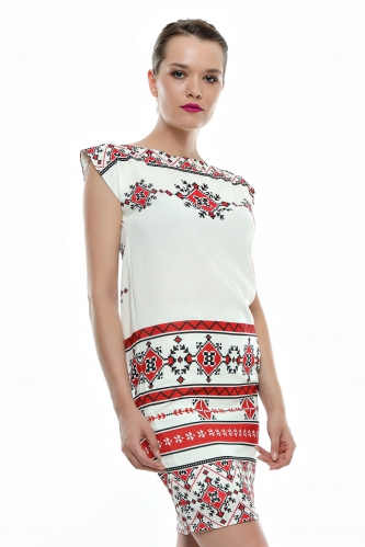 Rochie dama casual cu imprimeu motive traditionale RO52