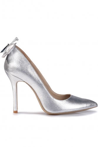Pantofi Mihai Albu din piele metalizata Silver Butterfly