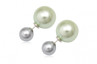 Cercei Double Pearls gri si verde deschis