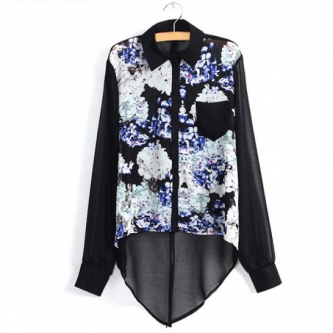 Bluza cu croiala asimetrica si imprimeu multicolor floral