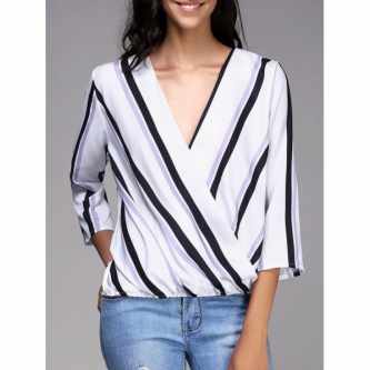 Bluza dama cu guler adanc decoltat, maneci trei sferturi