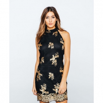 ROCHIE NEAGRA MINI DE SEARA CU PAIETE SI DANTELA