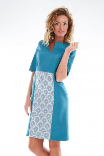 Rochie office turcoaz cu buzunare