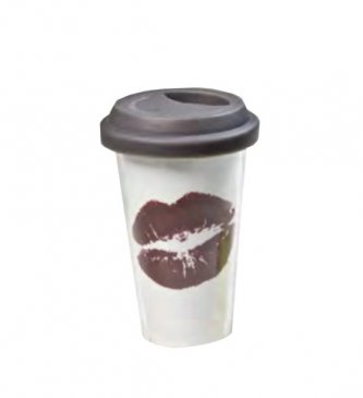 Cana voiaj termosensibila - Kiss Travel Mug Glass With Porcellan 350 ml