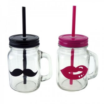 Borcan cu maner pentru limonada - Mug Jar Monsieur and Madame