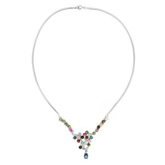 Colier din argint cu topaz bleu si turmaline multicolore
