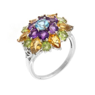 Inel din argint cu ametist, citrin, peridot si topaz