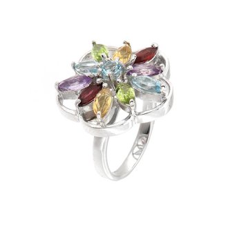 Inel din argint cu ametist, peridot, citrin