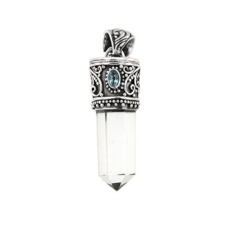 Pandantiv din argint - Amuleta din cristal de cuart de stānca si topaz bleu