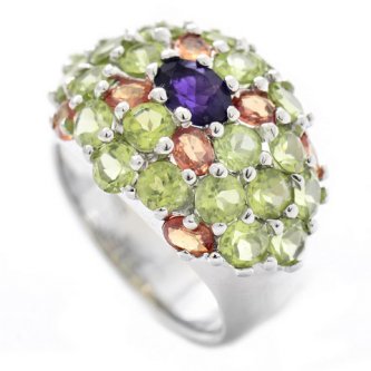 Inel din argint cu ametist, peridot si safir