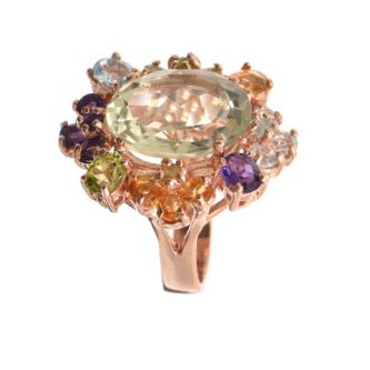 Inel din argint cu ametist, cuart verde, topaz bleu