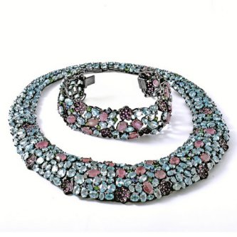 Set din argint cu zircon, rubin si diopsid chrome
