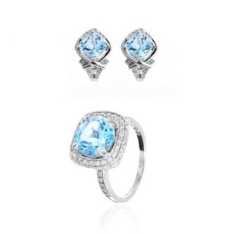Set din argint cu larimar, rodolit si spinel
