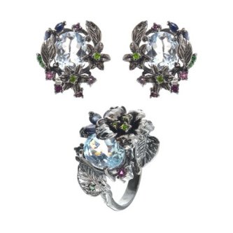 Set din argint cu topaz bleu, safir, rodolit