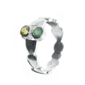 Inel din argint cu peridot si calcedonia verde
