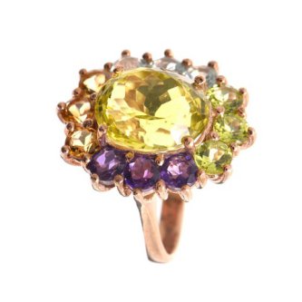 Inel din argint cu lemon cuart, ametist, topaz, peridot si citrin