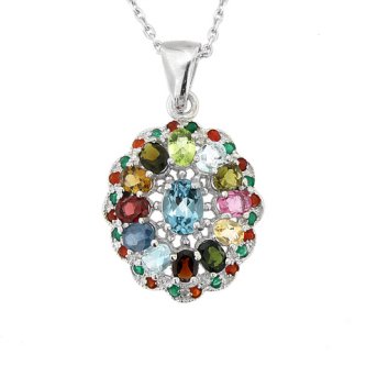 Pandantiv din argint cu topaz bleu, turmaline multi, peridot si safir