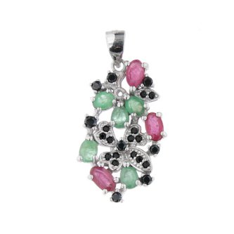Pandantiv din argint cu smarald, rubin si spinel