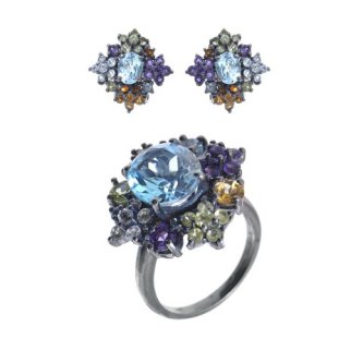 Set din argint cu topaz bleu, ametist, citrin si peridot