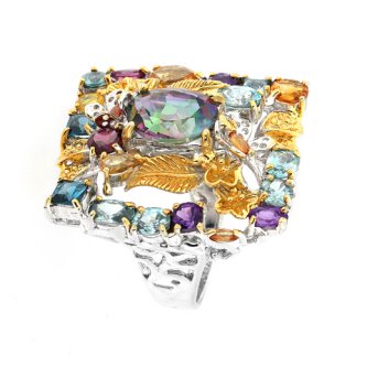 Inel din argint cu topaz mistic, ametist, granat, citrin