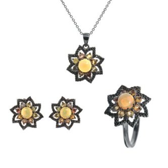Set din argint cu opal si safire multicolore