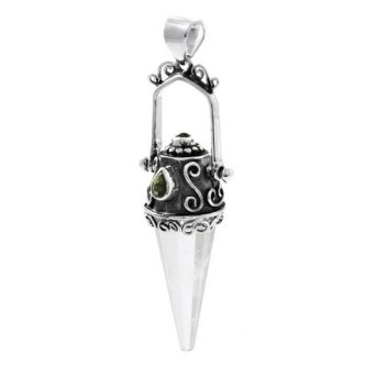Pandantiv din argint - Amuleta din cristal de cuart de stānca si peridot