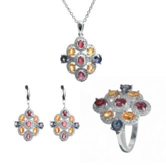 Set din argint cu rubin, safir