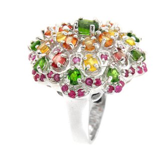 Inel din argint cu diopsid chrome, rubin si safire multicolore