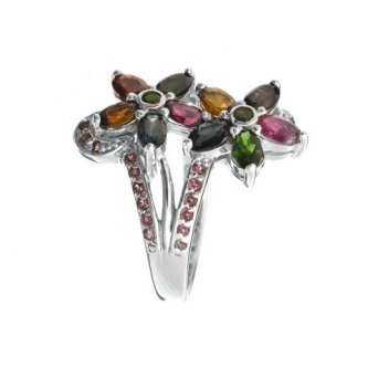 Inel din argint cu turmaline multicolore, diopsid chrome