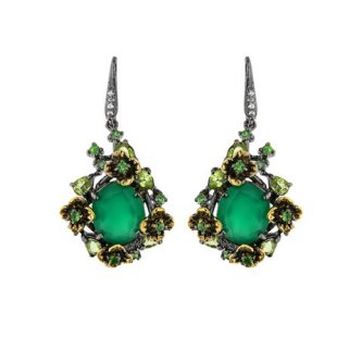 Cercei din argint cu agat verde, diopsid chrome și peridot