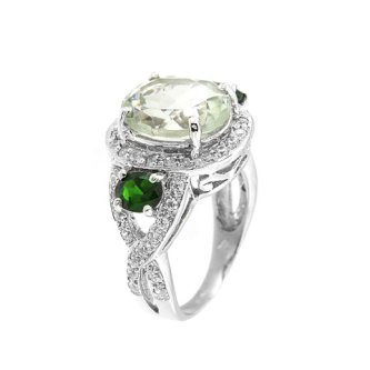 Inel din argint cu cuarț verde și diopsid chrome