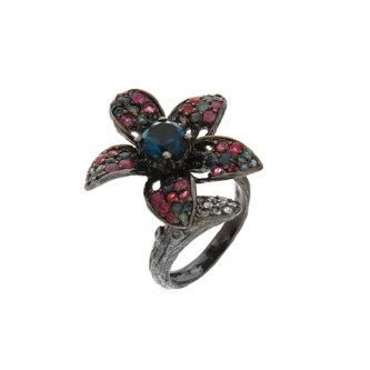 Inel din argint cu london blue topaz, rubin, safir și smarald