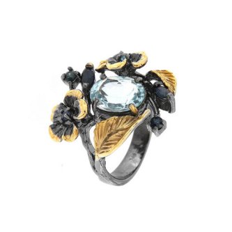 Inel din argint cu topaz bleu și safir