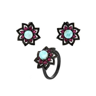 Set din argint cu larimar, rodolit și spinel