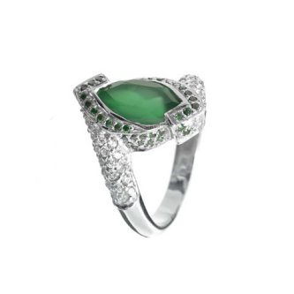 Inel din argint cu piatră de calcedonia verde