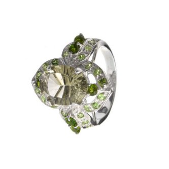 Inel din argint cu diopsid chrome, cuarț verde