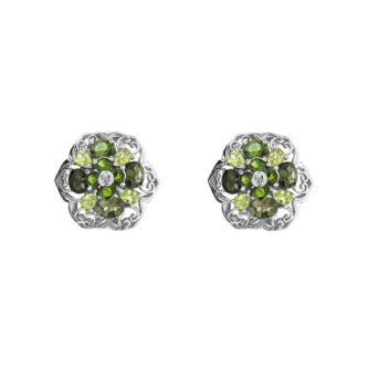 Cercei din argint cu peridot și diopsid chrome