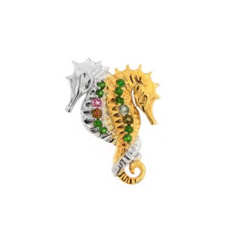 Broșă din argint cu diopsid chrome și turmaline multicolore