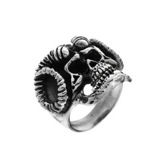 Inel din argint skull coarne